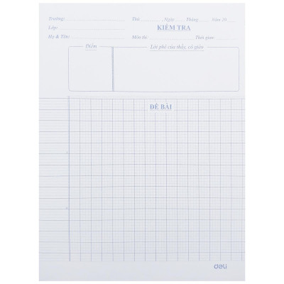 Giấy Kiểm Tra - 4 Ôly Vuông 2 mm - 205 x 155 mm - 100gsm - Deli CN604 (20 Tờ Kép)