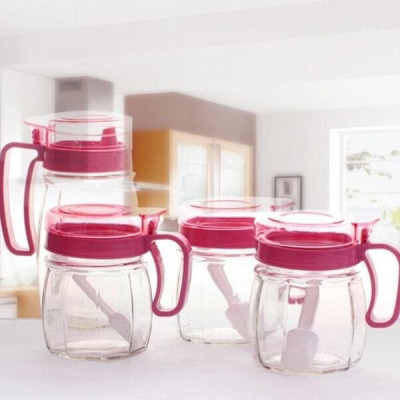 Bộ 5 Hộp Đựng Gia Vị Thủy Tinh Cao Cấp Nhà Bếp Có Nắp Tiện Lợi, Có Tay Cầm- Hàng Chính Hãng MINIIN