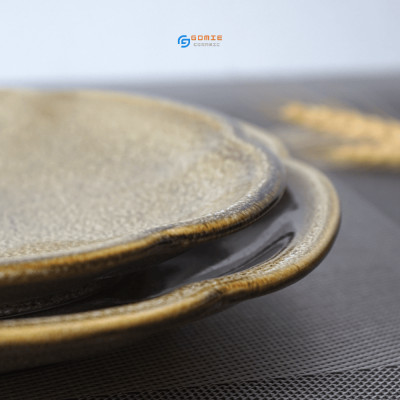 Đĩa hoa anh đào men gấm vàng hỏa biến Gomie Ceramic Bát Tràng ,men hỏa biến cao cấp,an toàn sức khỏe