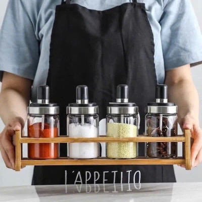 Bộ 5 Hũ Đựng Gia Vị Thủy Tinh Thông Minh (3 Hũ Gia Vị + 3 Chai Cao Nước) - HÀNG CHÍNH HÃNG MINIIN