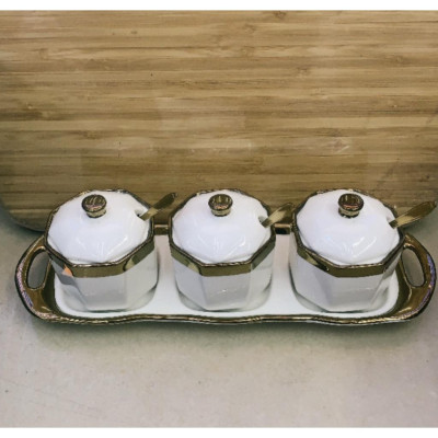 BỘ 3 HŨ ĐỰNG GIA VỊ SỨ KẺ SỌC VIỀN VÀNG CAO CẤP