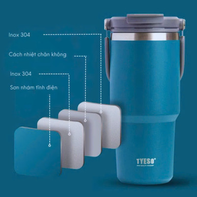 Cốc giữ nhiệt TYESO TS-8827 750ml tay cầm công thái học Chống tràn & Giữ nhiệt 12 tiếng