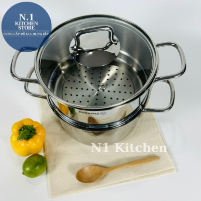 Bộ nồi xửng hấp inox 18/10 Korkmaz Perla Thổ Nhĩ Kỳ, Bảo hành 4 năm -  Hàng Chính Hãng