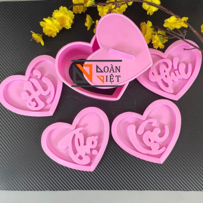 [BỘ 4 MẶT KHUÔN] Khuôn TIM NHẤN XÔI sắc nét - Bộ 4 hình PHÚC LỘC THỌ HỶ 15cm - NHỰA VIỆT NAM, ATSK. Chuyên phục vụ Sp Gi