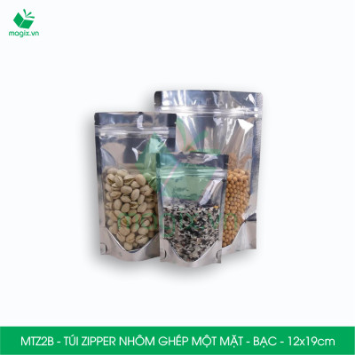 MTZ2B - 12x19cm - Combo 50 Túi Zipper Bạc đáy đứng, một mặt trong