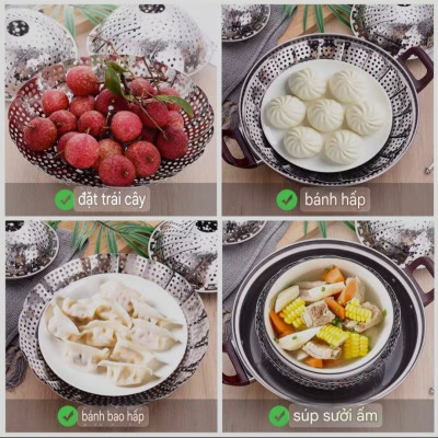 Vỉ hấp inox nồi hấp gấp gọn đa năng thông minh - dùng để hấp được tất cả các loại xoong nồi