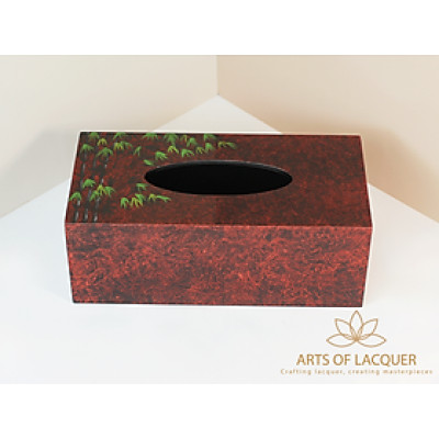Hộp Đựng Khăn Giấy Sơn Mài Họa Tiết Tre Đỏ