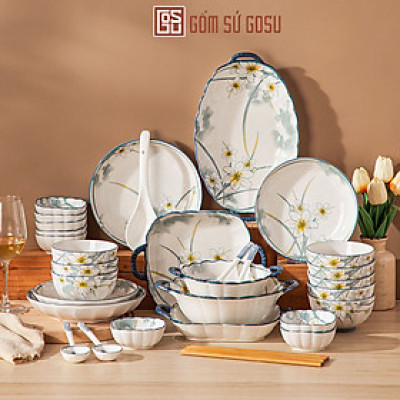 Bộ Bát Đĩa Hoa Thuỷ Tinh Thương Hiệu Gosu, Sử Dụng Được Cho Lò Vi Sóng, Máy Rửa Bát