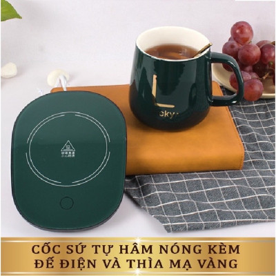 Cốc hâm nóng đồ uống   ,đa năng  ,kèm đế  và thìa mạ vàng cao cấp có hộp đựng sang trọng , có  thể làm quà tặng cho bạn bè người thân
