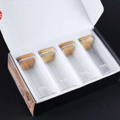 Bộ 4 lọ gia vị thuỷ tinh borosilicate ACA 420ml, nắp gỗ