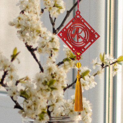 Dây treo trang trí Tết chữ AN thư pháp màu đỏ, màu vàng ( combo tiết kiệm 3 dây) phụ kiện handmade gỗ khắc hoa văn thư pháp treo mai đào