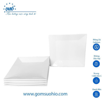 Đĩa Vuông 25cm Sứ Trắng OHIO
