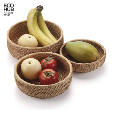 Giỏ mây tròn bộ 3 món đựng đồ ăn / decor tiện dụng | EH065