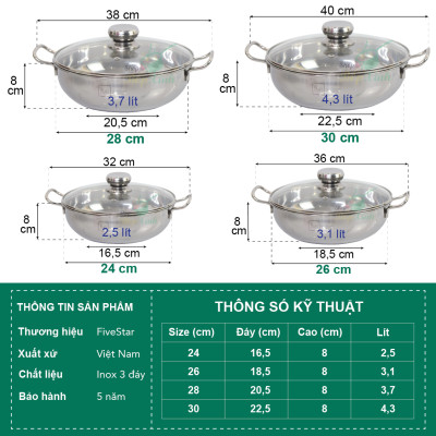 Nồi lẩu um xào đa năng đáy từ Five star nắp kính