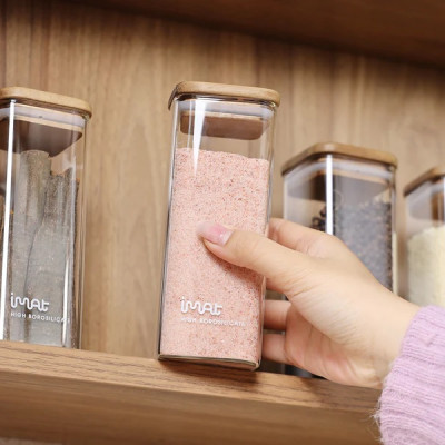 Bộ 4 lọ gia vị thuỷ tinh borosilicate ACA 420ml, nắp gỗ