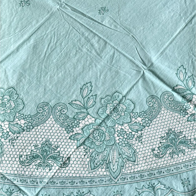 [Tặng 1 lót phần ăn] Khăn trải bàn tròn - đường kính 178cm PAULEE FY116 , hoa văn, màu xanh ngọc, nhựa PVC dẻo, không thấm nước