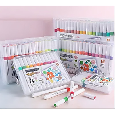 Bút lông tô màu Crylic Marker 60 màu cao cấp vẽ trên nhiều chất liệu, không thấm nước, chống nhòe dành cho học sinh - Hàng chính hãng 