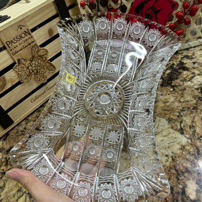 Đĩa pha lê mài Bohemia 30cm hình eo Hàng chính hãng