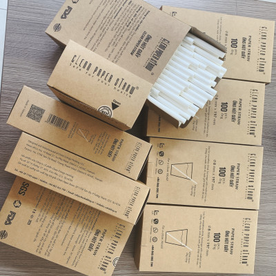 Thùng 24 hộp ống hút giấy 8mm x 197mm ( 100 ống/ hộp) màu trắng