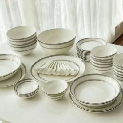 BỘ BÁT ĐĨA SỨ XƯƠNG IMPERIAL LONDON VIỀN BẠC 50 MÓN Hàng chính hãng