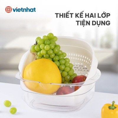 Bộ thau rổ vuông trong HOKORI nhựa VIỆT NHẬT cao cấp - Rửa rau củ quả, trộn thực phẩm - Hàng chính hãng