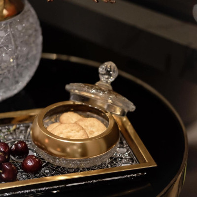 Thố pha lê mài mạ vàng BOHEMIA đường kính 13cm Hàng chính hãng