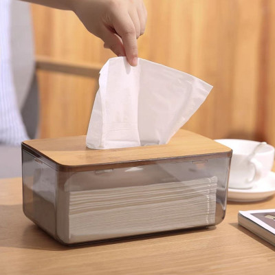 HỘP ĐỰNG GIẤY ĂN NHỰA MIKA TRONG SUỐT NẮP GỖ TRE PHONG CÁCH BẮC ÂU