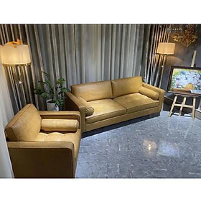 Combo ghế sofa băng da bò Italy Tundo màu vàng SFBCT07 2m hàng cao cấp chuẩn da bò nhập khẩu Ý