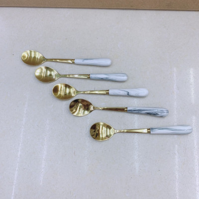 COMBO 6 THÌA CÁN SỨ CAMELIA THÂN MẠ VÀNG  PHA TRÀ CÀ PHÊ - ANTH421