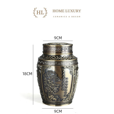 Lọ đựng chè hoa văn cổ 4 mùa | Lọ chè hợp kim đồng size To | LỌ ĐỰNG TRÀ SIZE TO | LỌ TRÀ TỨ QUÝ