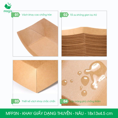 MFP3N - 18x13x4.5 cm - 25 khay giấy dáng thuyền đựng thức ăn, khay giấy đựng món tráng miệng