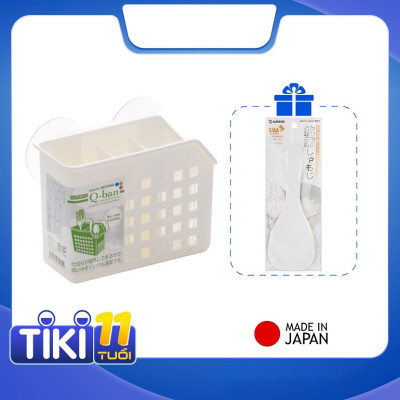 Combo 1 Ống cắm đũa thìa 2 ngăn có núm hít chân không + 1 Muôi xới cơm hàng nội địa Nhật Bản