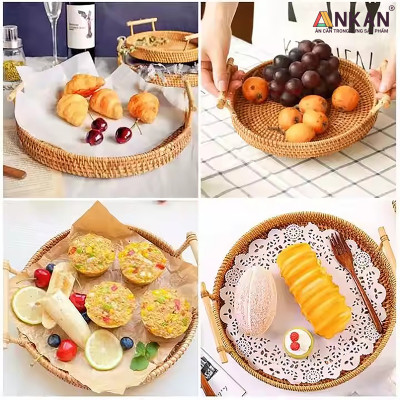 Rổ Đựng Hoa Quả Mây Tre - Giỏ Đựng Đồ Trang Trí, Chắc Chắn, Tự Nhiên