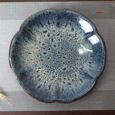 Đĩa hoa anh đào men cẩm lai Sapphire hỏa biến Gomie Ceramic Bát Tràng, men hỏa biến cao cấp, an toàn sức khỏe