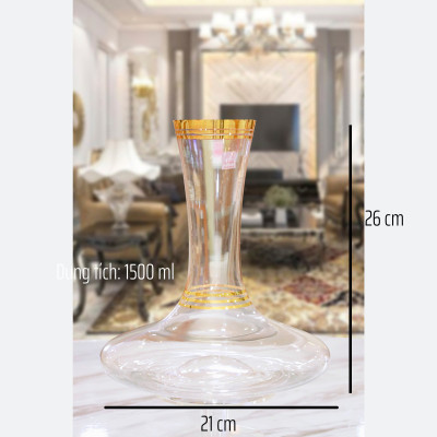 Bình chiết vang pha lê Tiệp mạ vàng Bohemia 1359, dung tích 1500ml - Hàng chính hãng