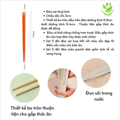 Set 5 Đôi Đũa Ăn Kiểu Nhật Bản – Chống Trượt, Kháng Khuẩn, Chịu Nhiệt – Nhiều Màu Cao Cấp - HÀNG CHÍNH HÃNG MINIIN