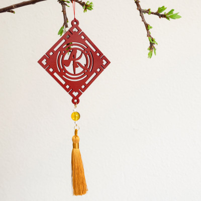 Dây treo trang trí Tết chữ AN thư pháp màu đỏ, màu vàng ( combo tiết kiệm 3 dây) phụ kiện handmade gỗ khắc hoa văn thư pháp treo mai đào