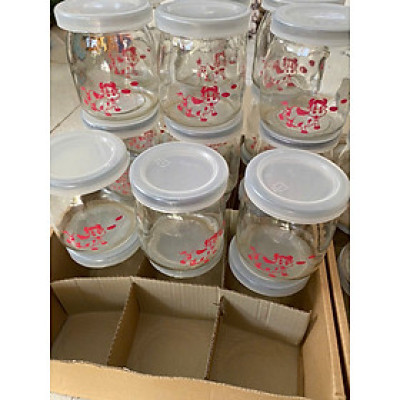 Set 12 hũ sữa chua thủy tinh 200ml in hình thú - Giao ngẫu nhiên