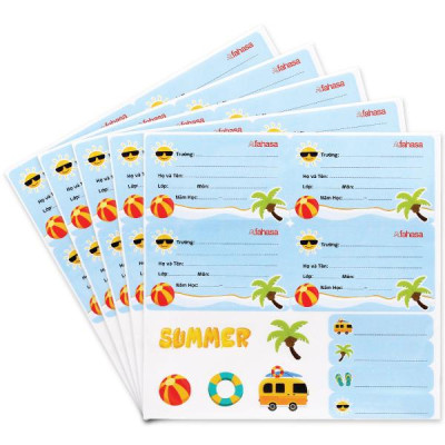 Nhãn Vở Summer 4 Ô Kèm Sticker - The Sun (20 Nhãn)