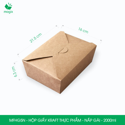 MFHG5N - 2000ml - 50 hộp giấy kraft đựng thực phẩm, hộp giấy nắp gài đựng thức ăn mang đi