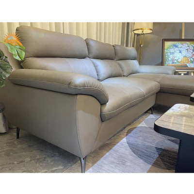 Ghế sofa góc L da bò Italy Tundo màu xám SFLCT01 2m6 x 1m6 hàng cao cấp chuẩn da bò nhập khẩu Ý
