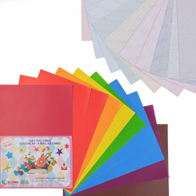 Giấy thủ công kẻ caro 7 màu Couche A4 10 tờ/tập; MS: 705
