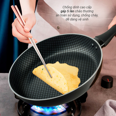 Chảo cạn đáy từ 5 lớp chống dính cao cấp Nagakawa - Dùng trên mọi loại bếp - Hàng chính hãng