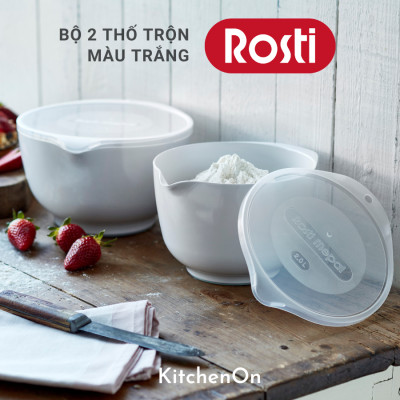 Bộ âu trộn Rosti màu trắng. 2 âu + 2 nắp. Nhãn Rosti Đan Mạch