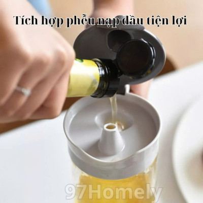 Bình Thủy Tinh Rót Dầu Ăn/Nước Mắm Có Vòi & Phễu Tích Hợp – Dung Tích 500ml – Chai Đựng Gia Vị Thông Minh, Chịu Nhiệt, Có Vạch Chia- HÀNG CHÍNH HÃNG MINIIN