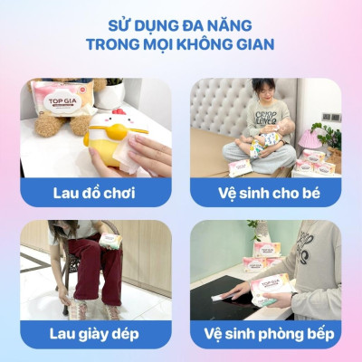 Thùng khăn ướt TopGia ban mai 80tờ mềm mại không mùi không chứa chất bảo quản,không chứa parabens