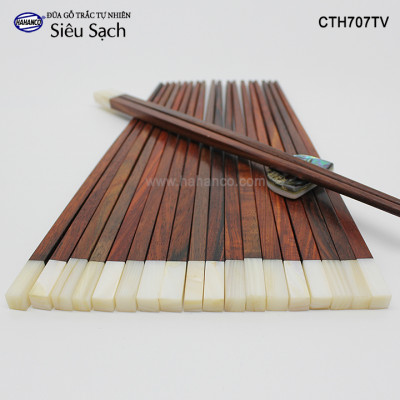 Đũa gỗ Trắc đầu ốc xà cừ trắng (Hộp 10 Đôi vuông) CTH707TV - Tặng kèm hộp đẹp làm quà tặng