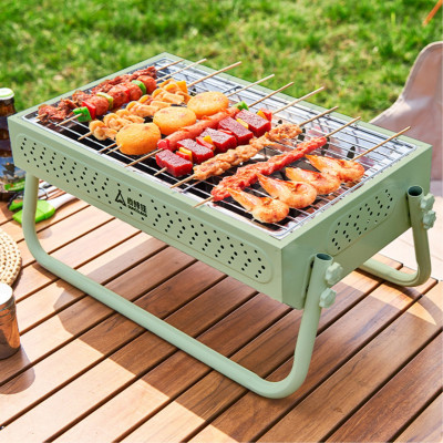 Bếp nướng chữ nhật xanh ngoài trời tặng dụng cụ hỗ trợ Suncojia, bếp nướng than gỗ xanh, có thể gấp gọn và di động