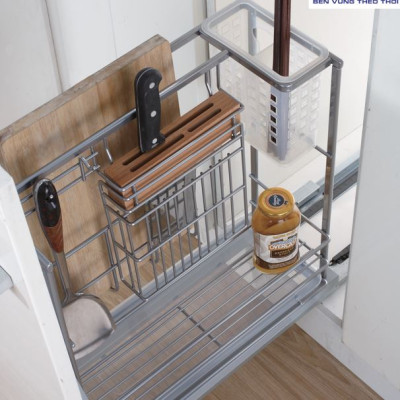 Giá đựng dao thớt Tundo DSCT1625 nan dẹt ray âm giảm chấn Boss R210*C475*S455 mm