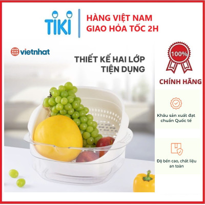 Bộ thau rổ vuông trong HOKORI nhựa VIỆT NHẬT cao cấp - Rửa rau củ quả, trộn thực phẩm - Hàng chính hãng